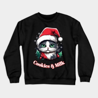 Cookies & Milk - Christmas Cat - Winter Holiday Crewneck Sweatshirt